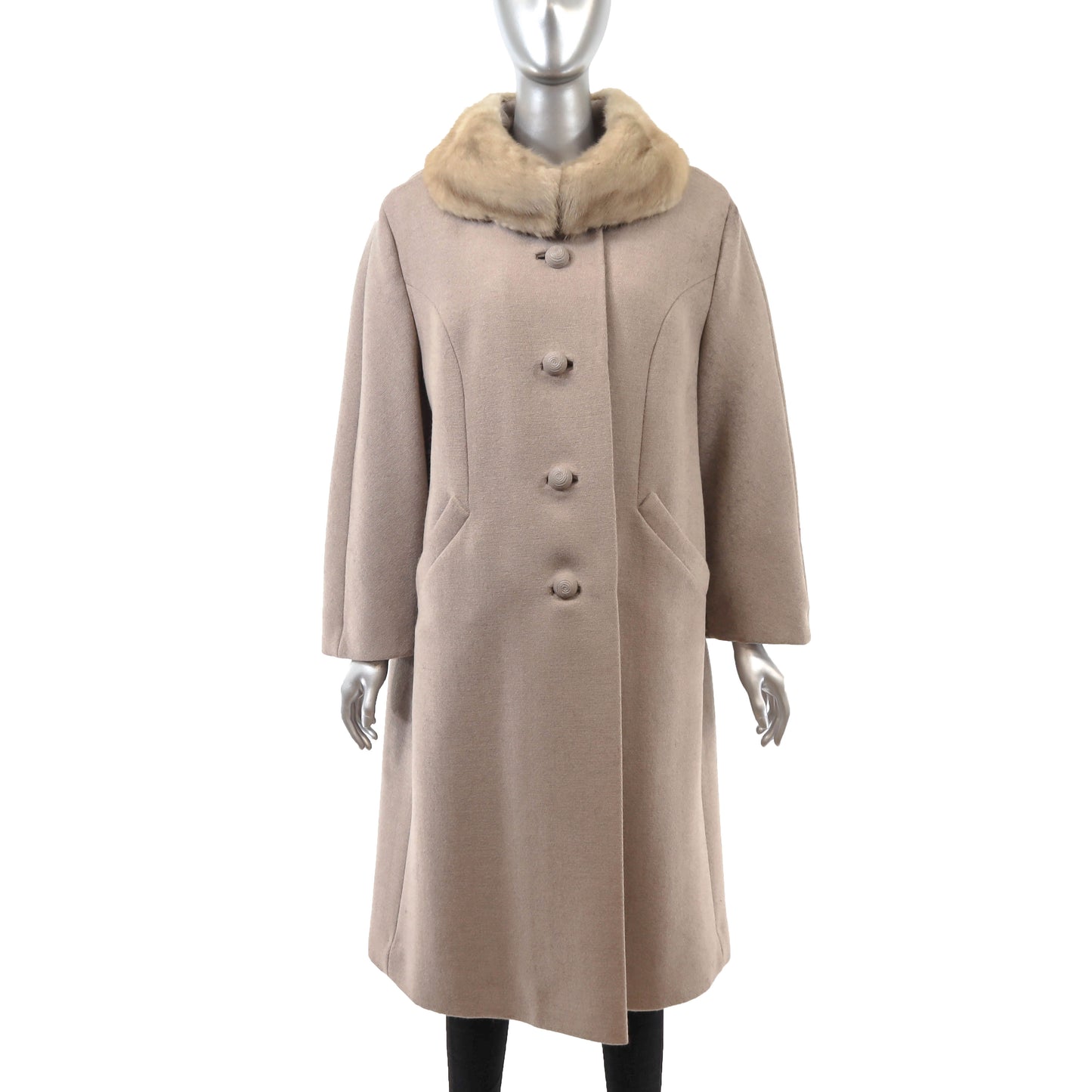 Beige Cloth Coat with Mink Collar- Size L
