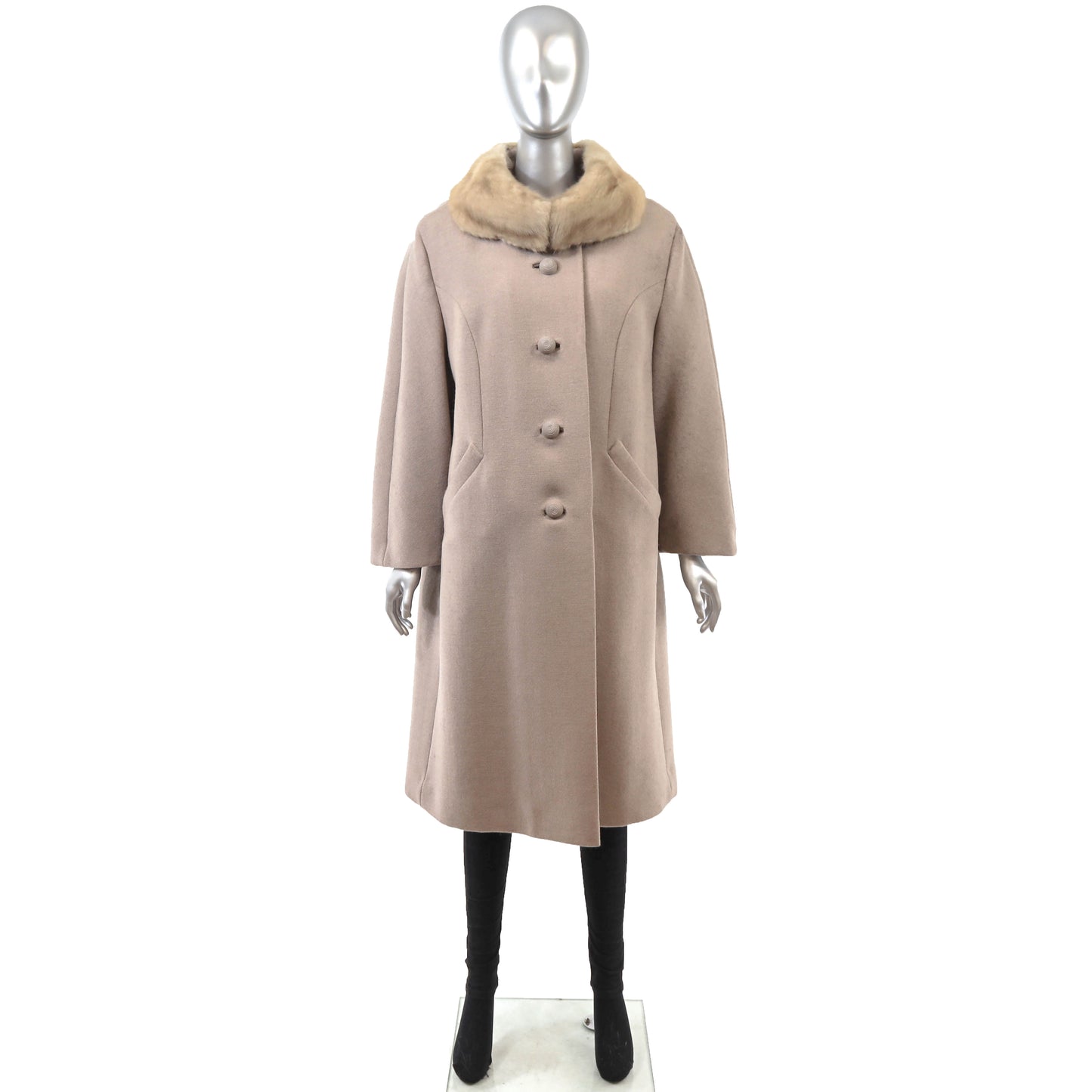 Beige Cloth Coat with Mink Collar- Size L