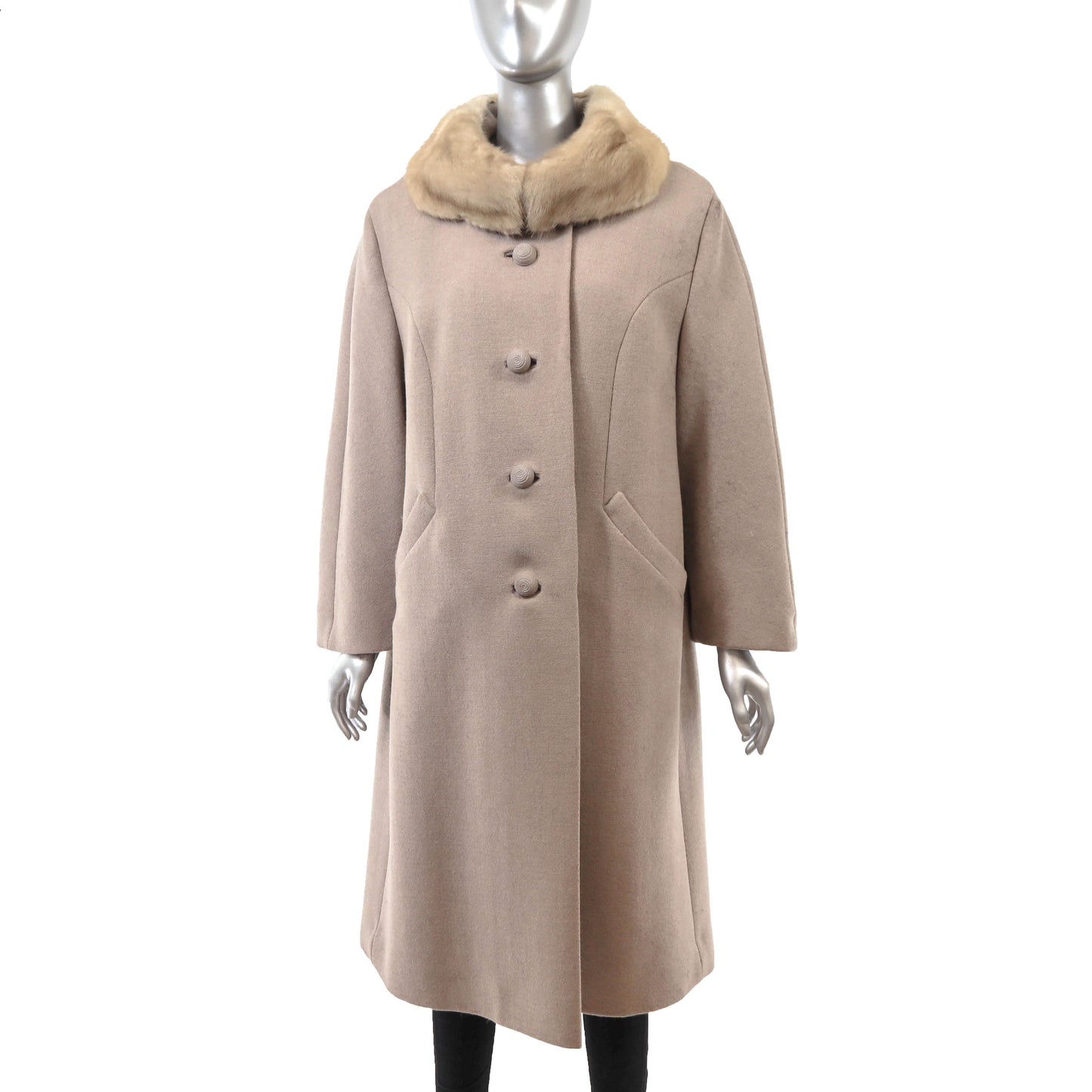 Beige Cloth Coat with Mink Collar- Size L