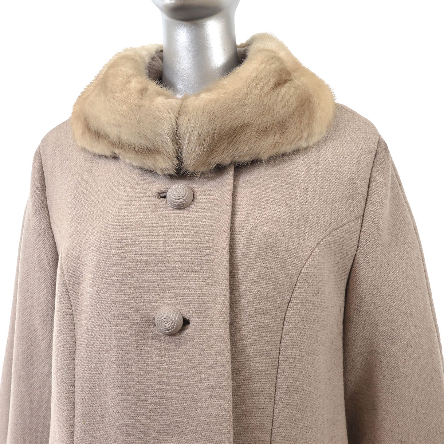 Beige Cloth Coat with Mink Collar- Size L