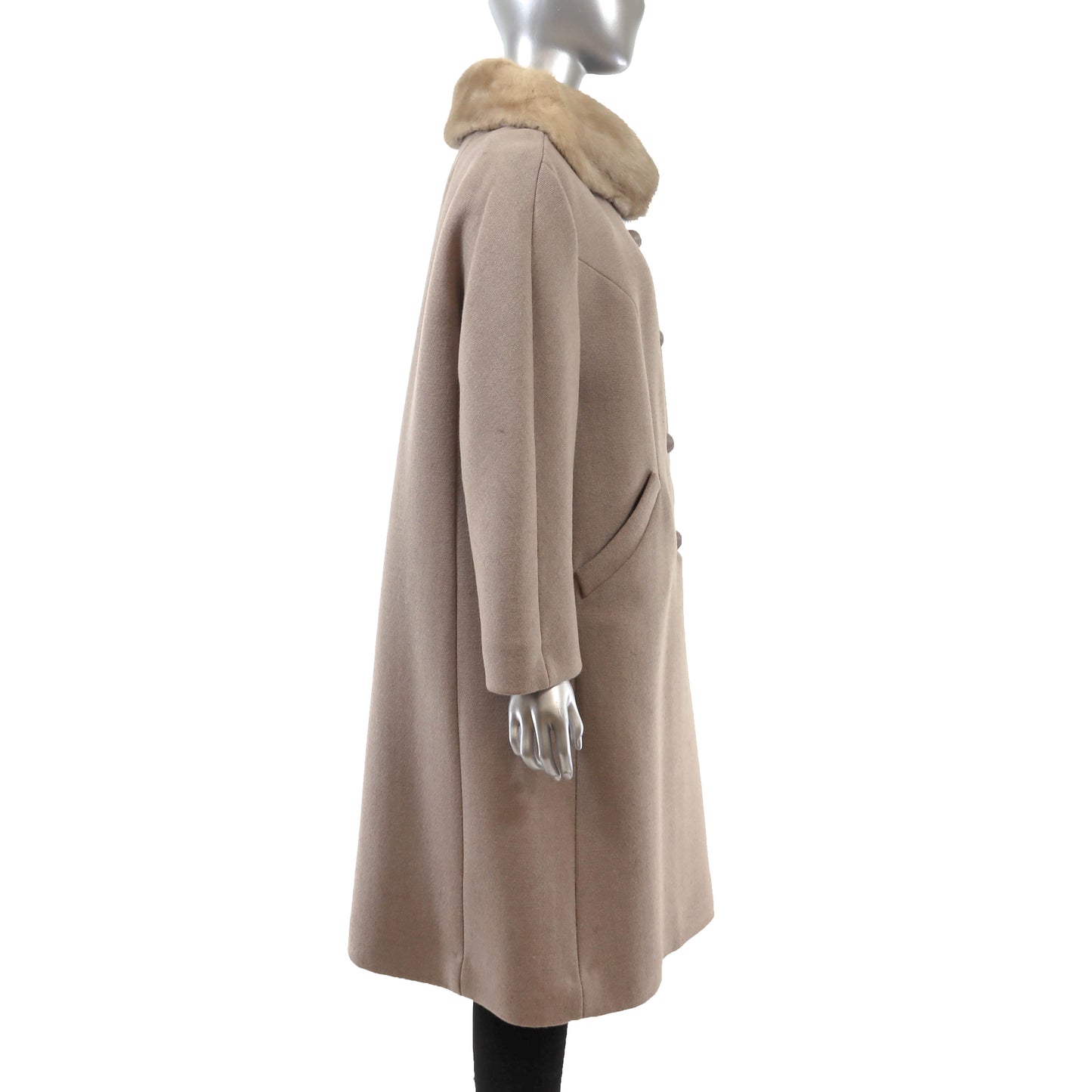 Beige Cloth Coat with Mink Collar- Size L