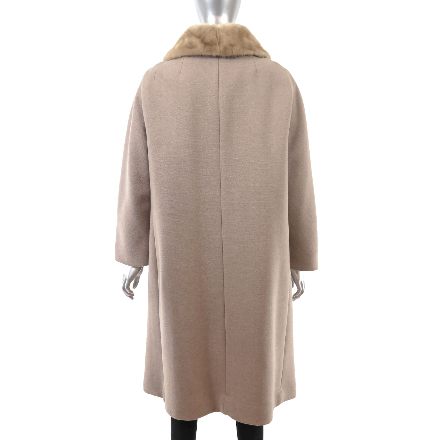 Beige Cloth Coat with Mink Collar- Size L