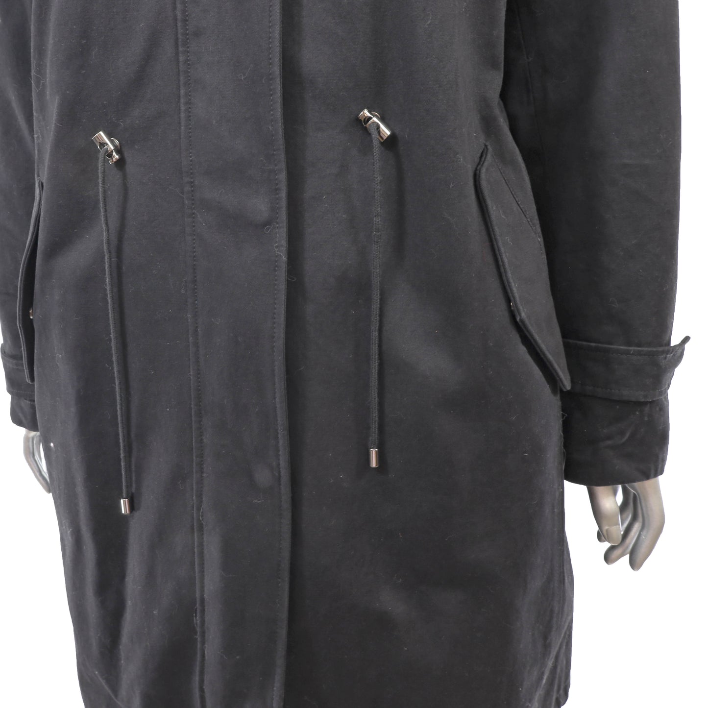 Black Hooded Puffer Coat with Detachable Fox Lining- Size L