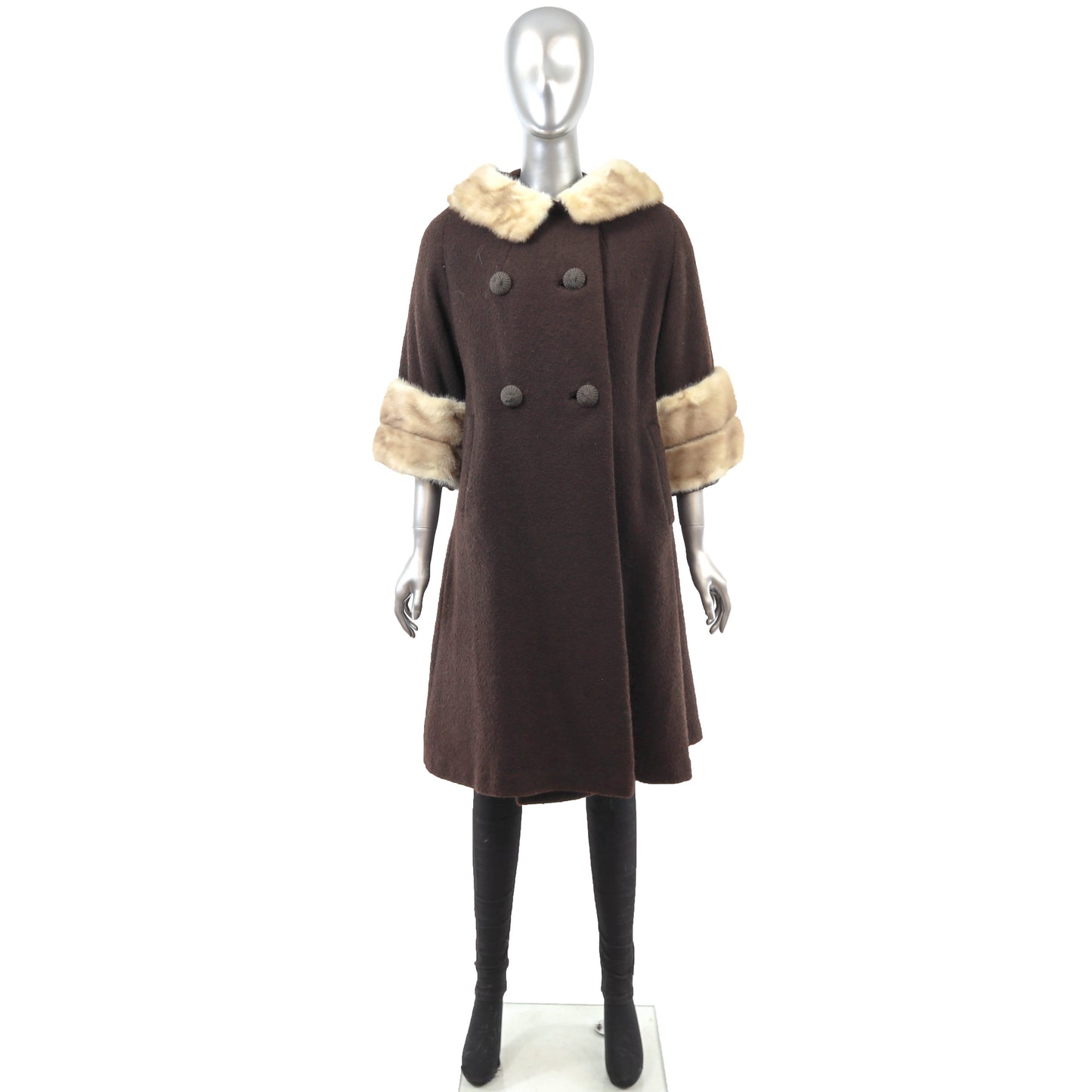 Brown Coat with Mink Trim- Size M