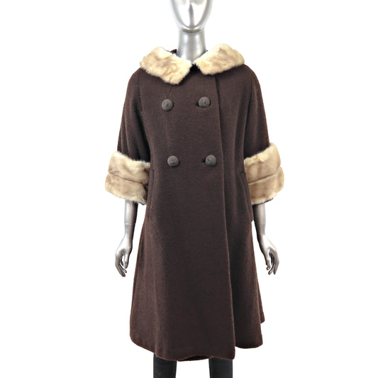 Brown Coat with Mink Trim- Size M