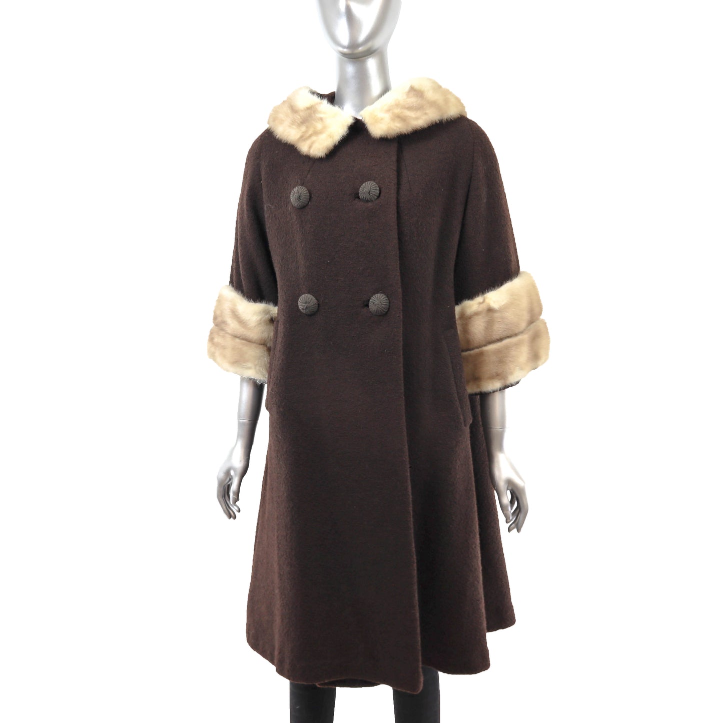 Brown Coat with Mink Trim- Size M