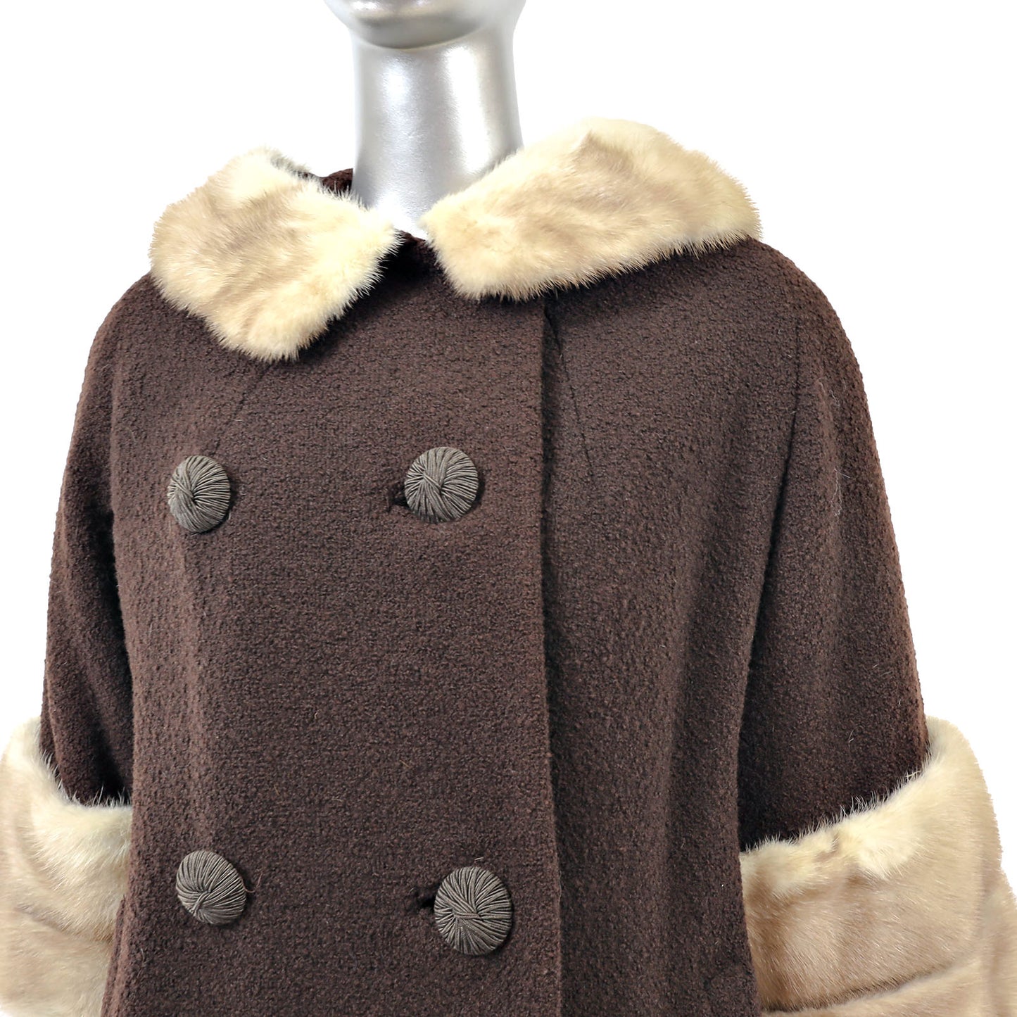 Brown Coat with Mink Trim- Size M