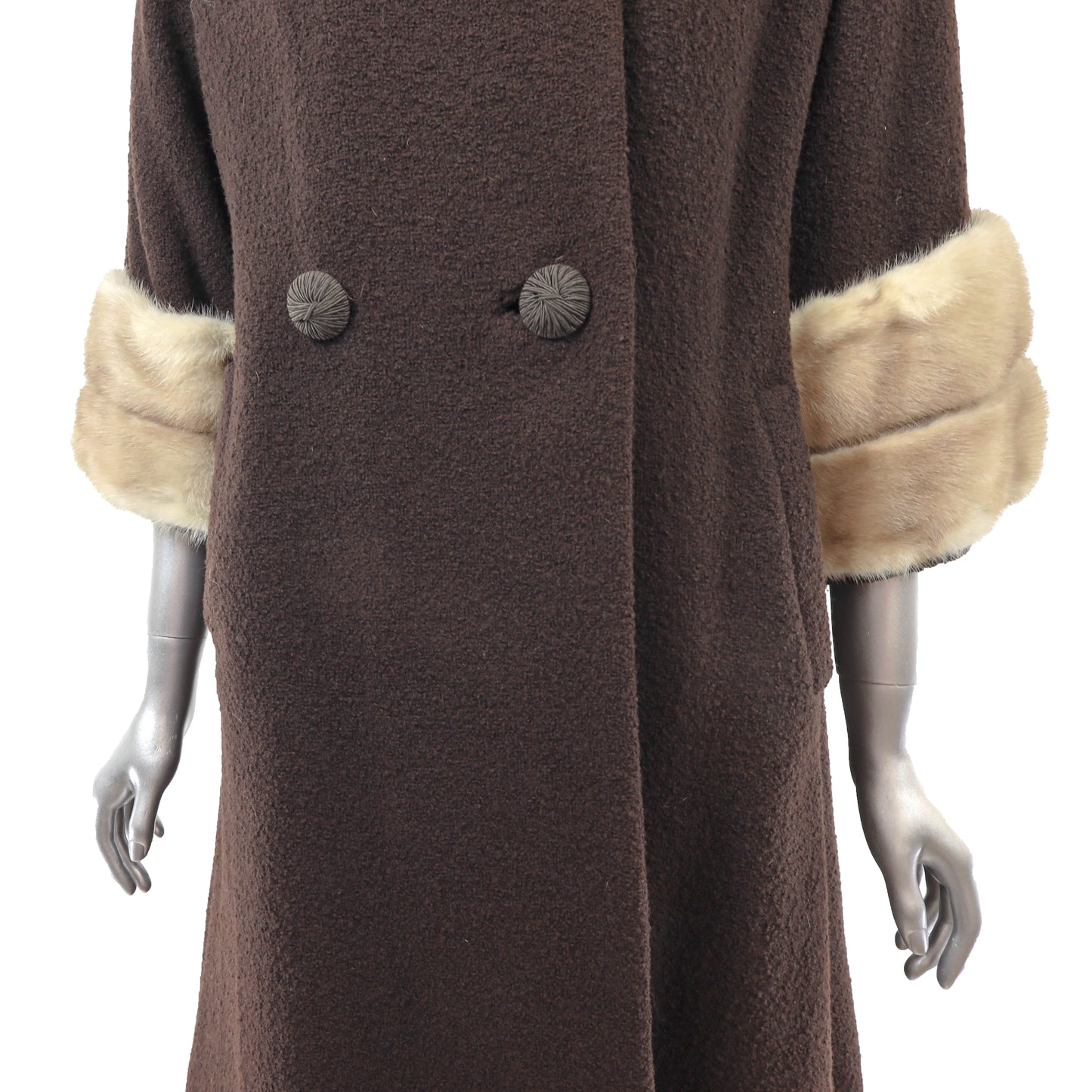 Brown Coat with Mink Trim- Size M