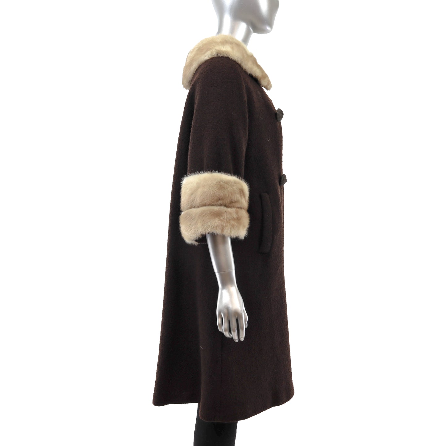 Brown Coat with Mink Trim- Size M