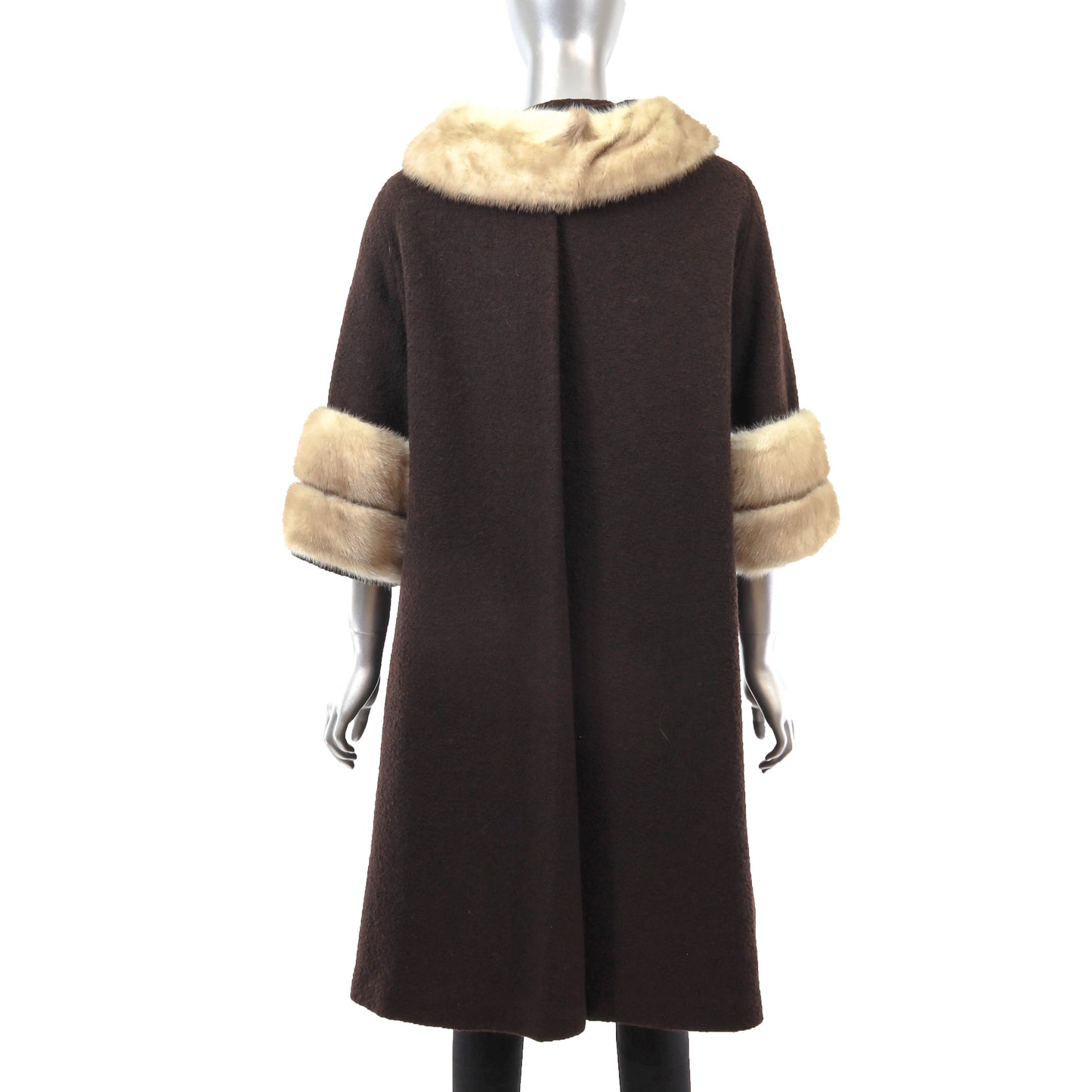 Brown Coat with Mink Trim- Size M
