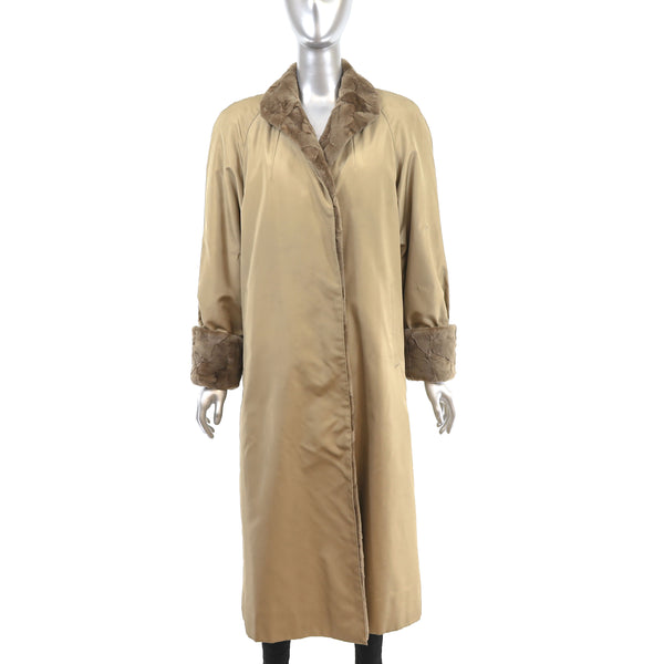 Beige Fabric Coat With Sheared Section Mink Liner- Size S
