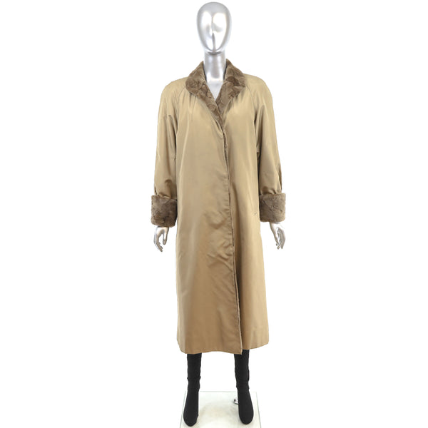 Beige Fabric Coat With Sheared Section Mink Liner- Size S