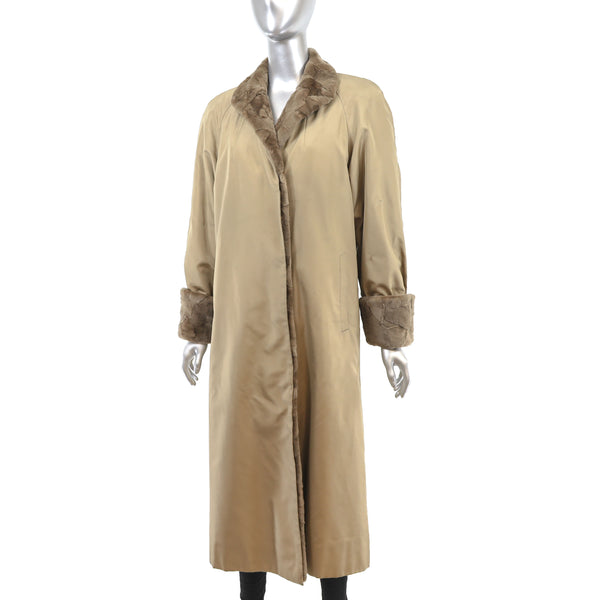Beige Fabric Coat With Sheared Section Mink Liner- Size S