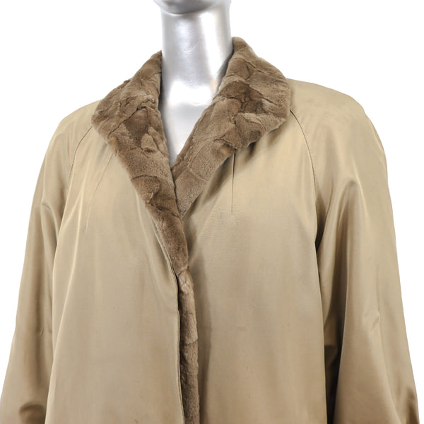 Beige Fabric Coat With Sheared Section Mink Liner- Size S