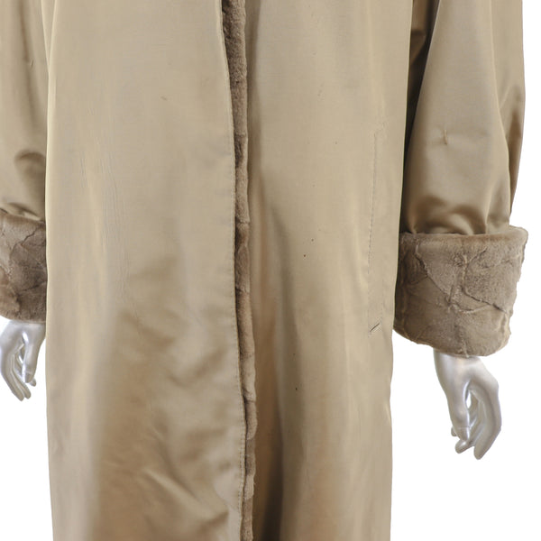 Beige Fabric Coat with Sheared Section Mink Liner- Size S