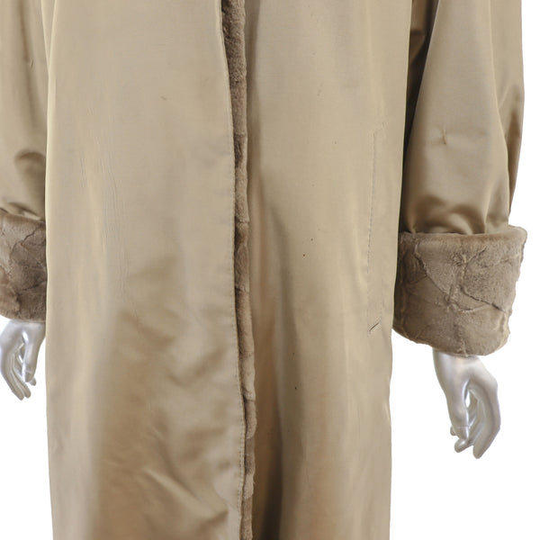 Beige Fabric Coat With Sheared Section Mink Liner- Size S