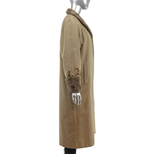 Beige Fabric Coat with Sheared Section Mink Liner- Size S