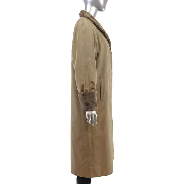 Beige Fabric Coat With Sheared Section Mink Liner- Size S