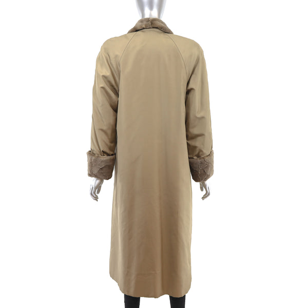 Beige Fabric Coat With Sheared Section Mink Liner- Size S