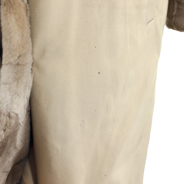 Beige Fabric Coat With Sheared Section Mink Liner- Size S