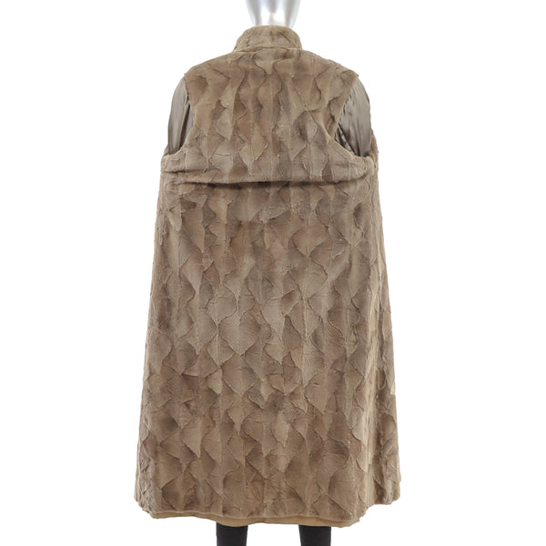 Beige Fabric Coat With Sheared Section Mink Liner- Size S