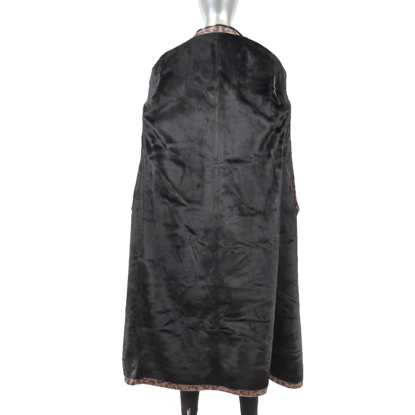 Animal Printed Faux Leather Coat with Mink Collar- Size M
