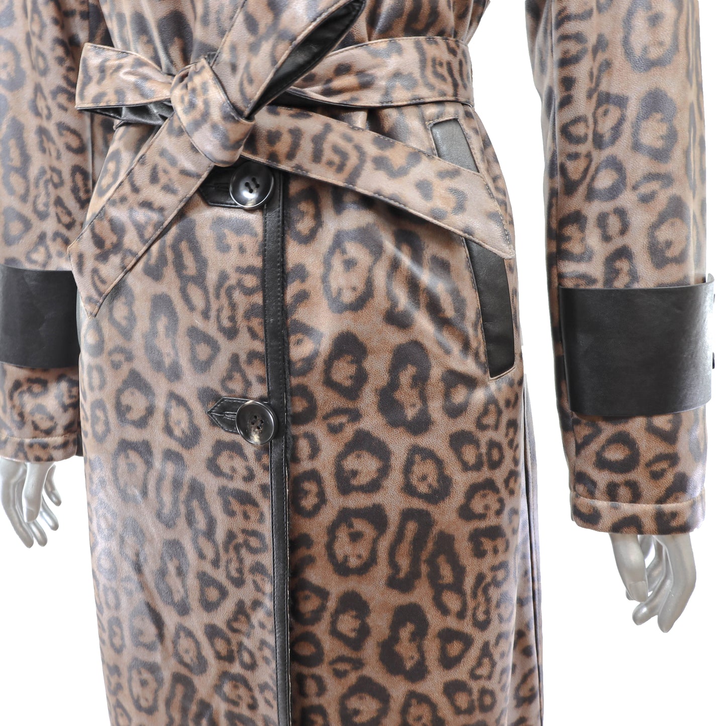Animal Printed Faux Leather Coat with Mink Collar- Size M