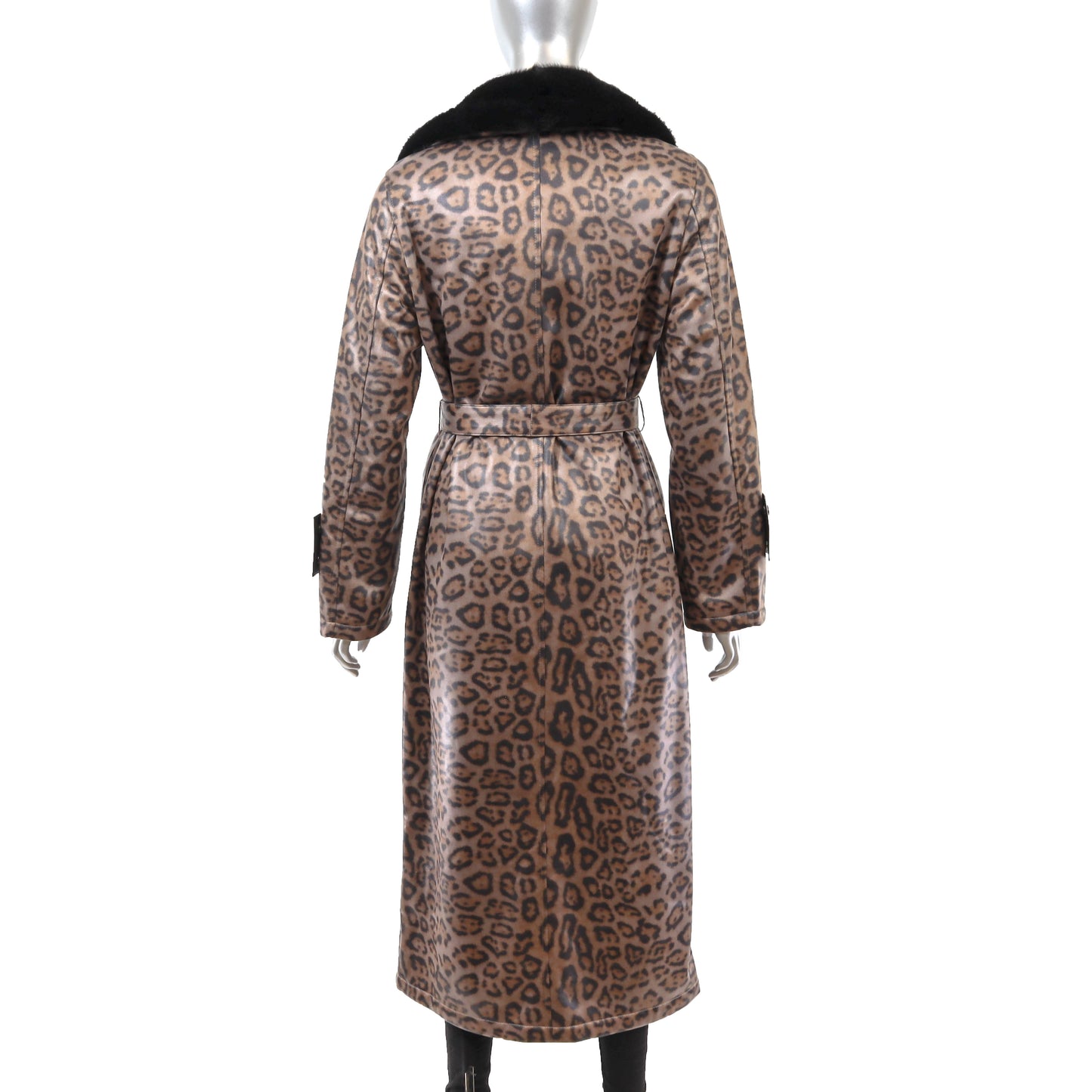 Animal Printed Faux Leather Coat with Mink Collar- Size M