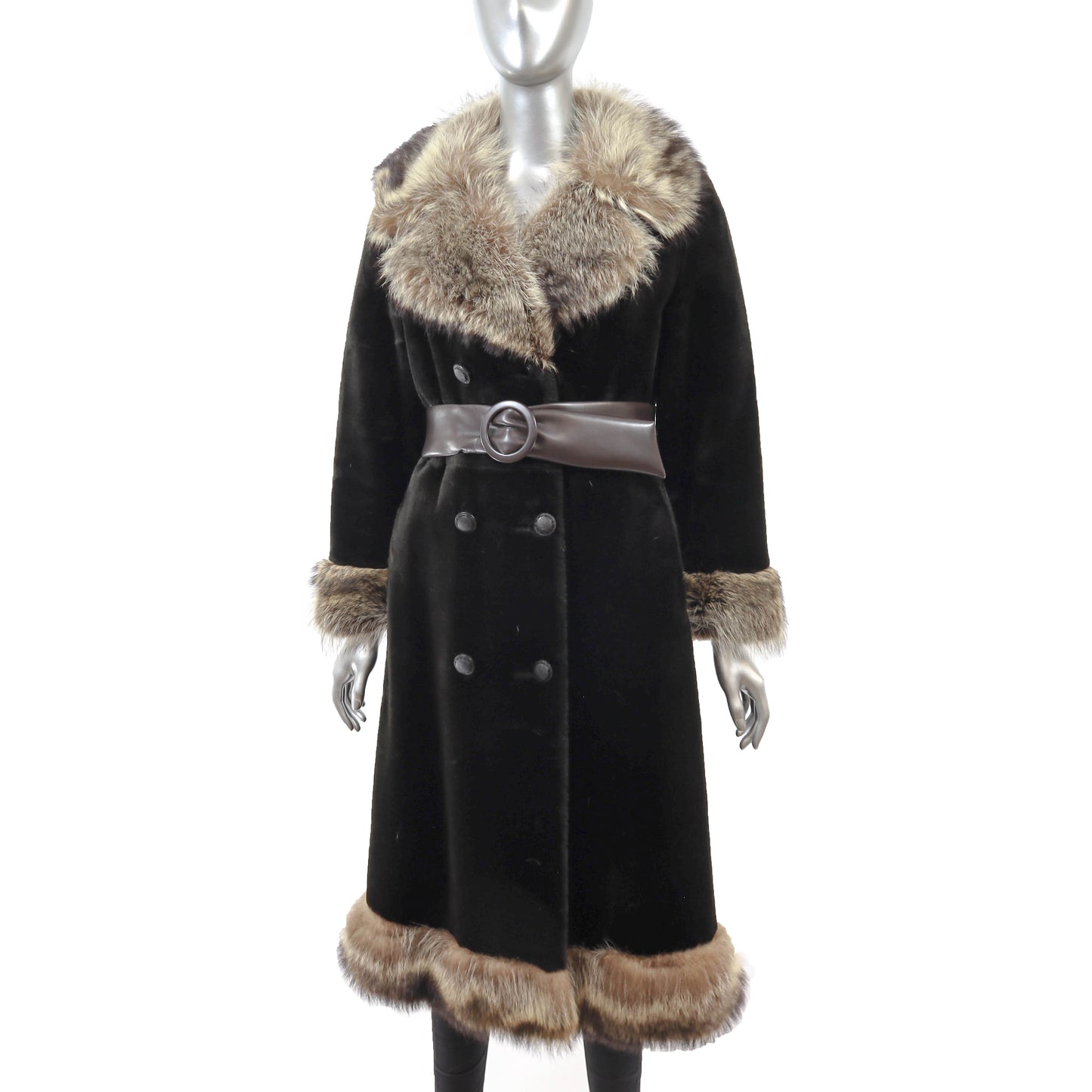Faux Fur Coat with Raccoon Trim- Size S