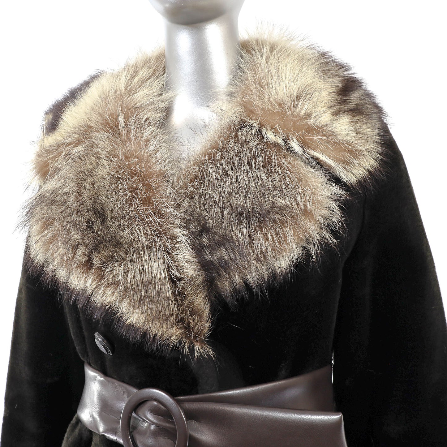 Faux Fur Coat with Raccoon Trim- Size S