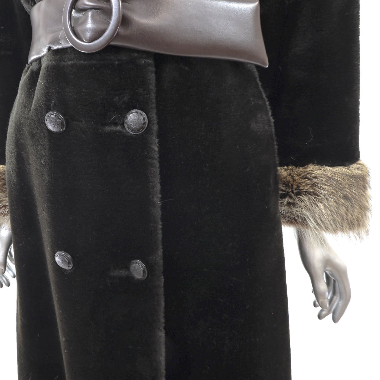 Faux Fur Coat with Raccoon Trim- Size S