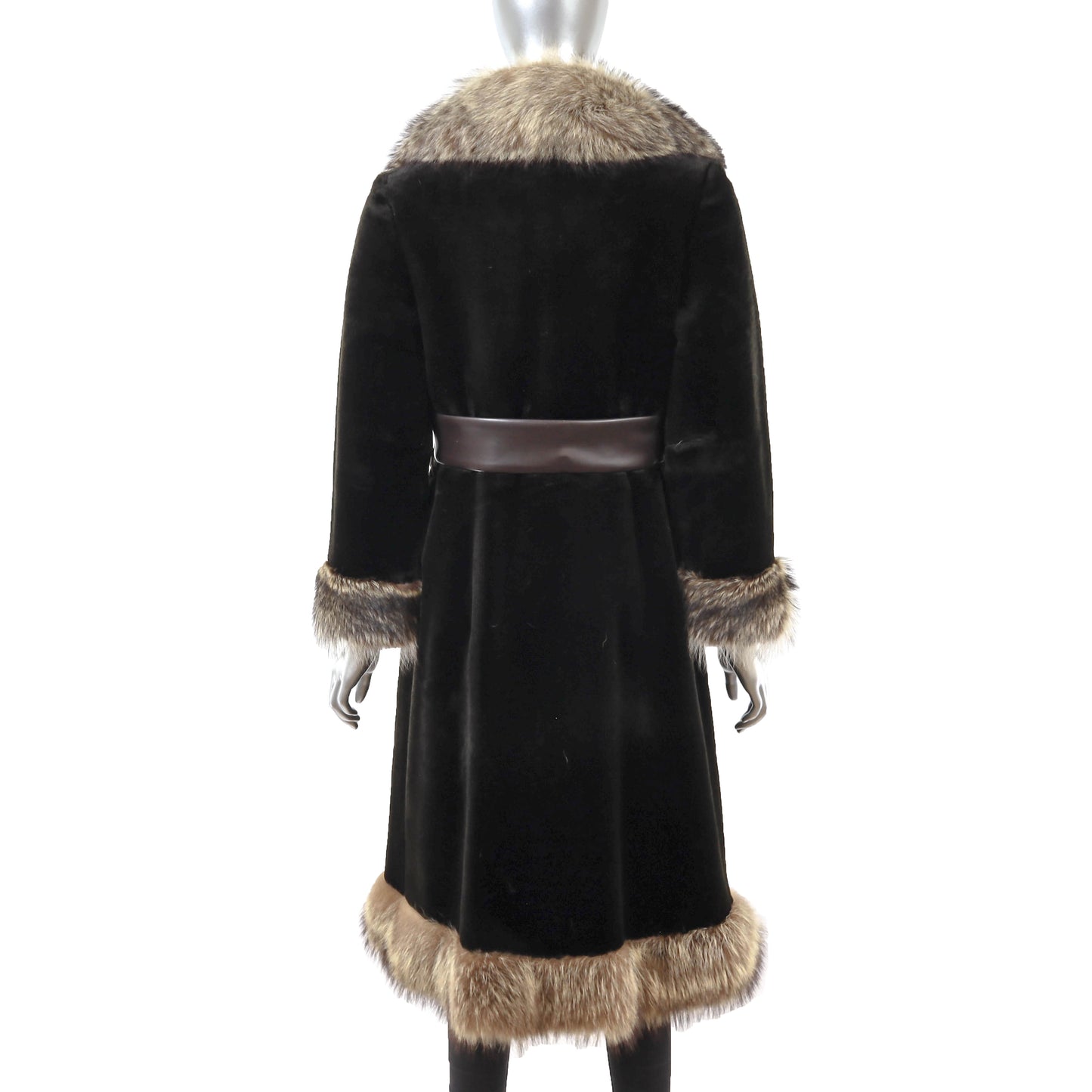 Faux Fur Coat with Raccoon Trim- Size S