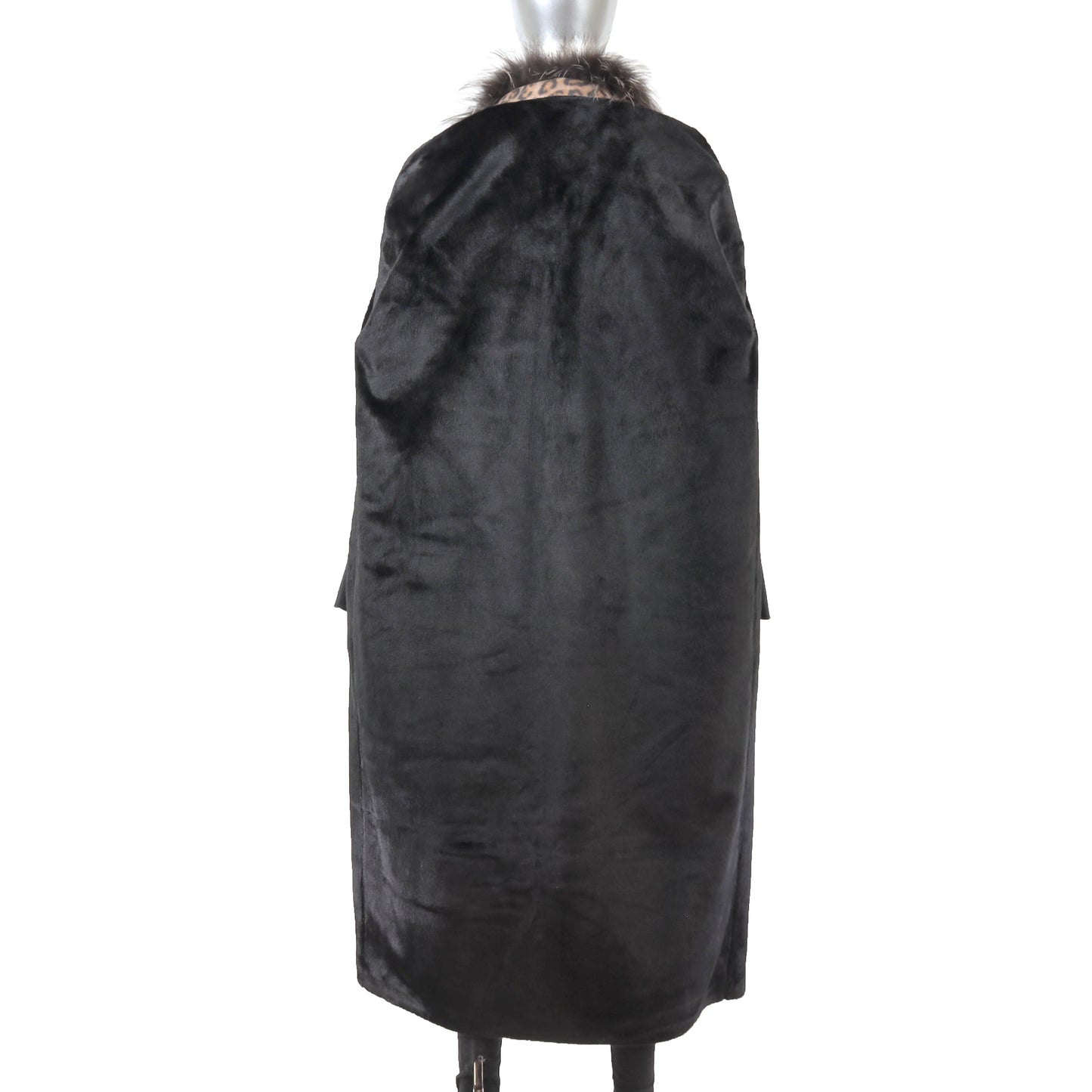 Animal Printed Faux Leather Coat with Detachable Fox Collar- Size M-L