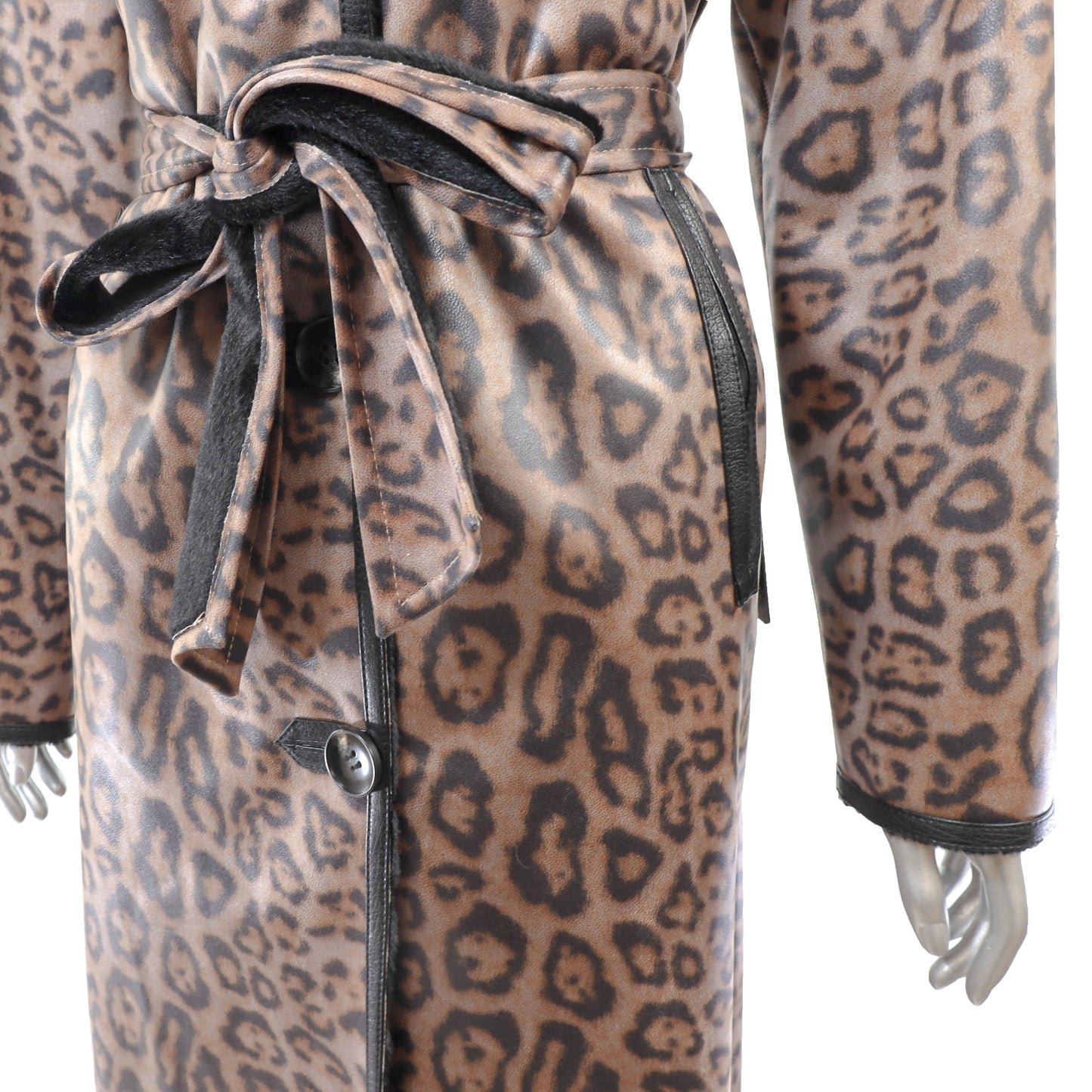 Animal Printed Faux Leather Coat with Detachable Fox Collar- Size M-L
