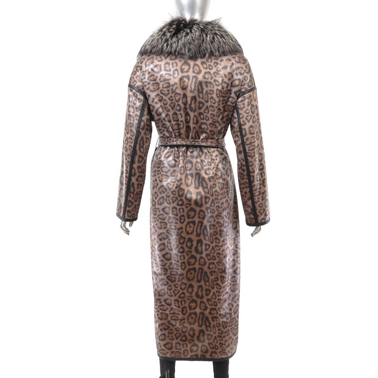 Animal Printed Faux Leather Coat with Detachable Fox Collar- Size M-L