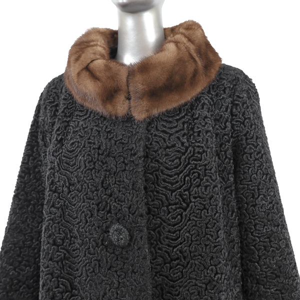 Faux Lamb Coat with Mink Collar- Size XL