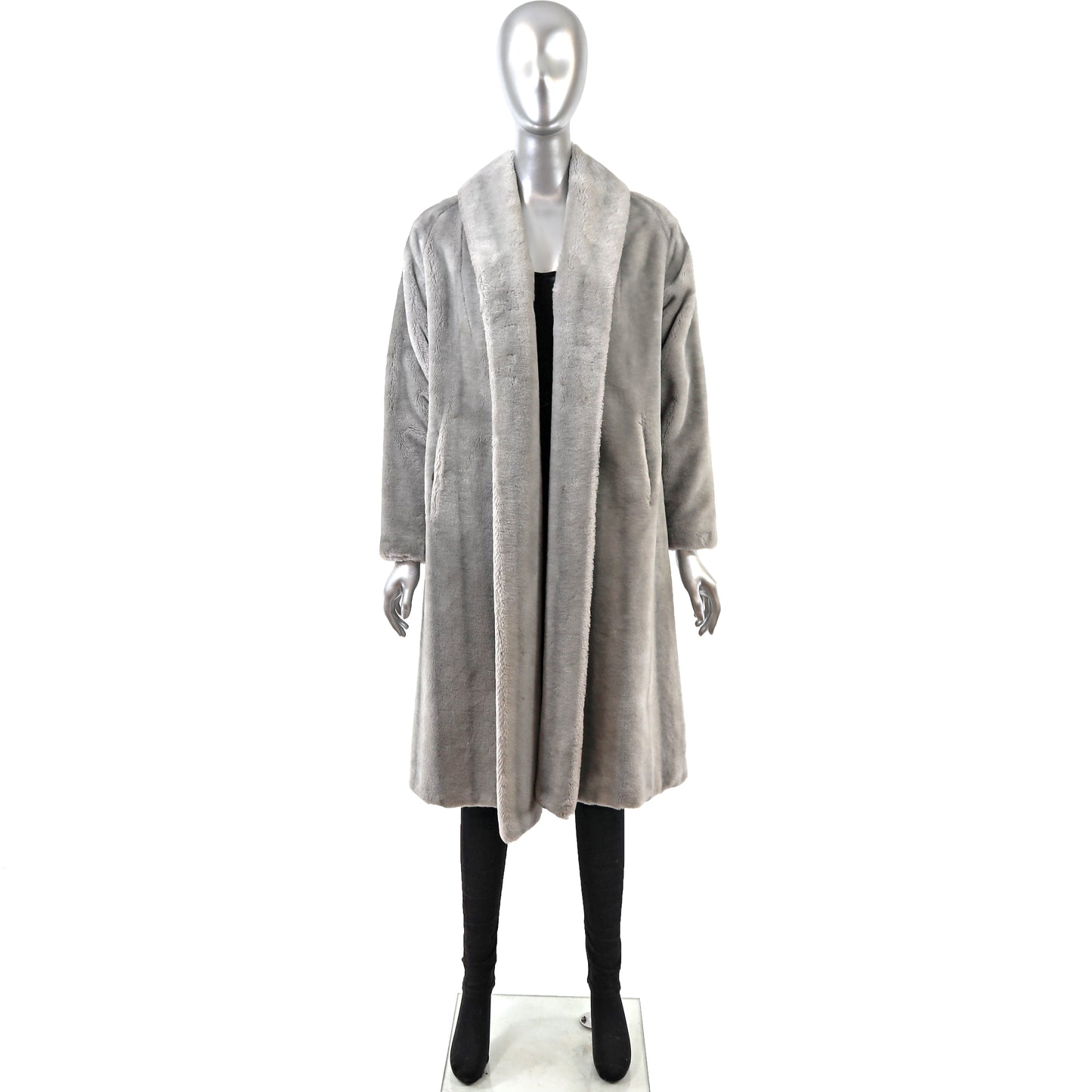Grey Faux Fur Coat- Size M