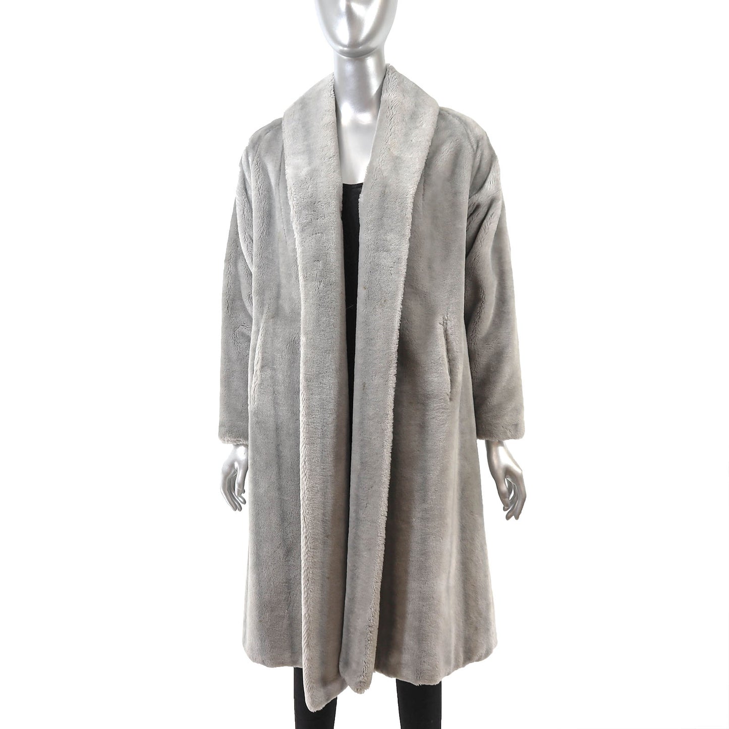 Grey Faux Fur Coat- Size M