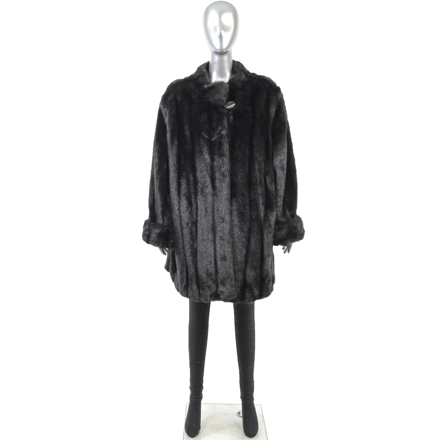 Dennis Basso Black Faux Fur 3/4 Coat- Size XXXL