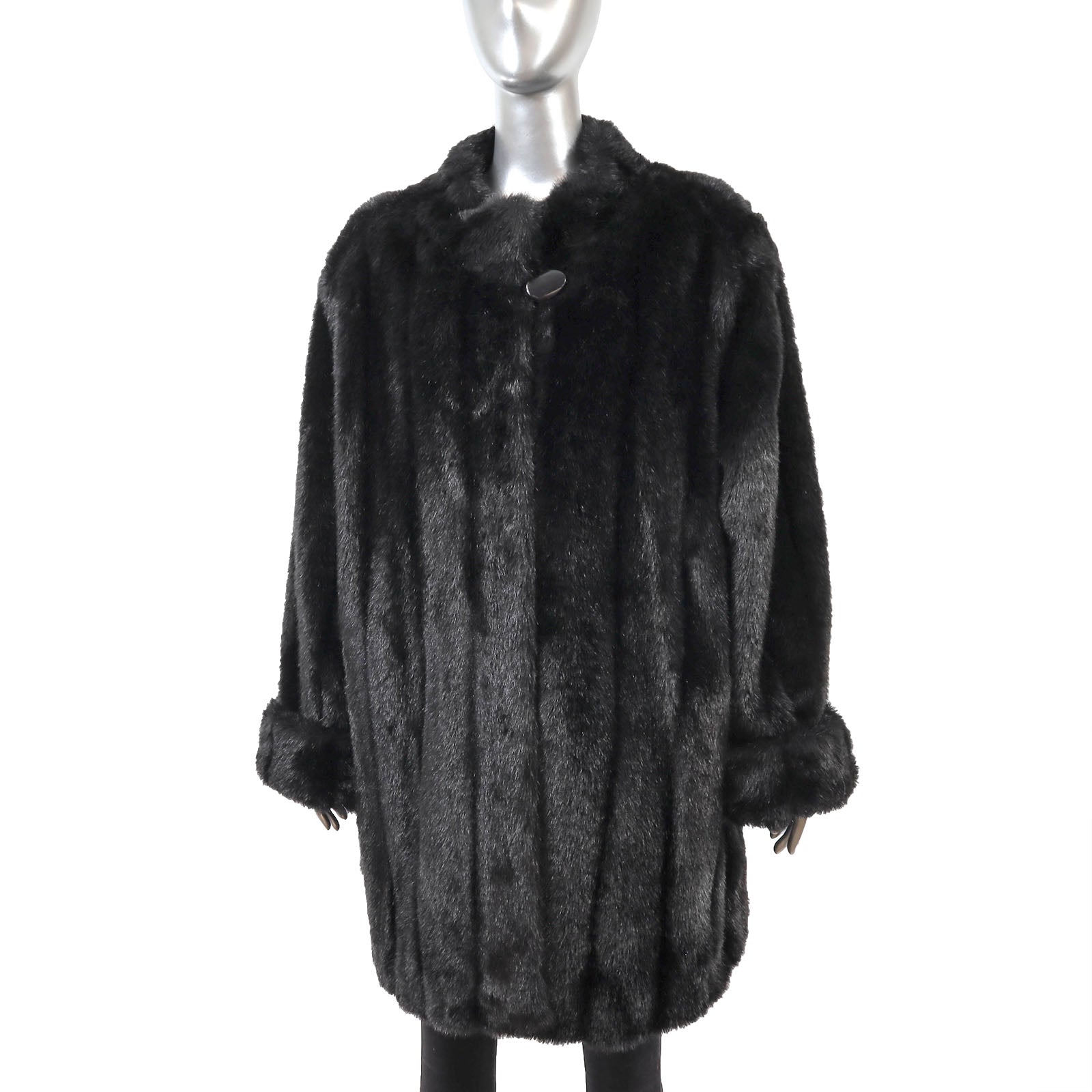  Faux Fur Coat black ブラック　黒　Sサイズ Dennis Basso Black Faux Fur 3/4 Coat- Size XXXL – VintageFurs