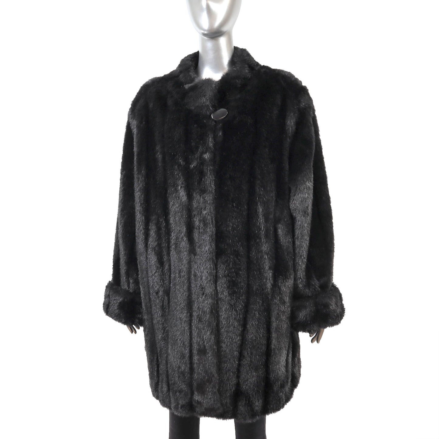 Dennis Basso Black Faux Fur 3/4 Coat- Size XXXL