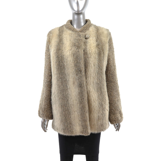 Faux Fur Jacket with Knitted Sleeves- Size XL