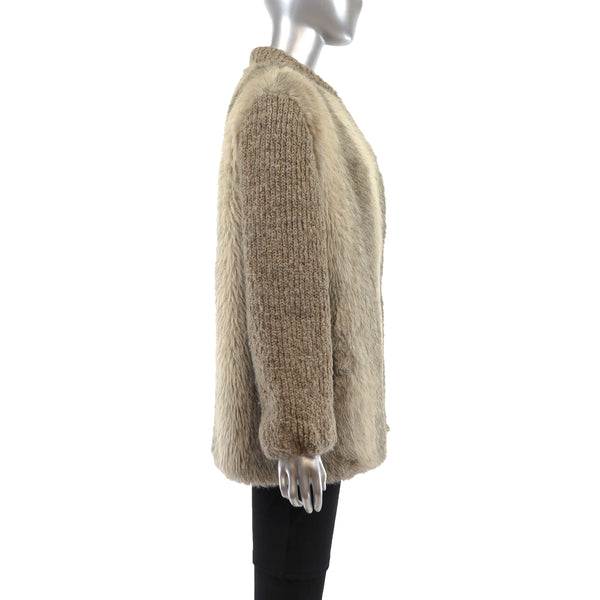 Faux Fur Jacket with Knitted Sleeves- Size XL
