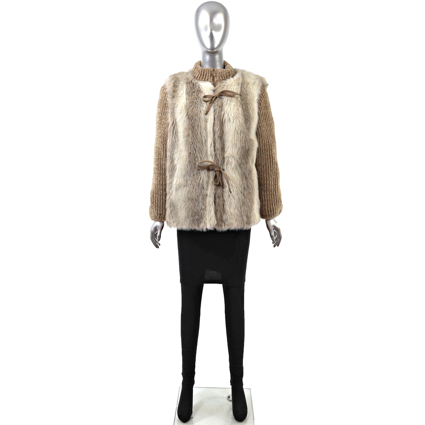 Brown Faux Fur Jacket with Removable Vest- Size M