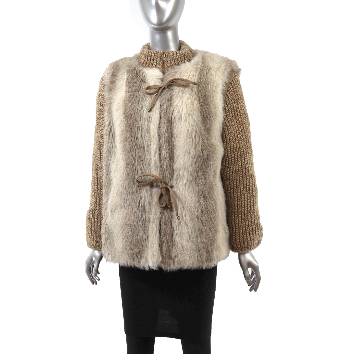 Brown Faux Fur Jacket with Removable Vest- Size M