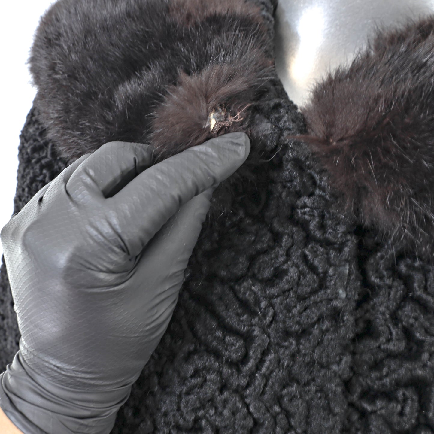 Black Faux Lamb Jacket with Fox Collar- Size S