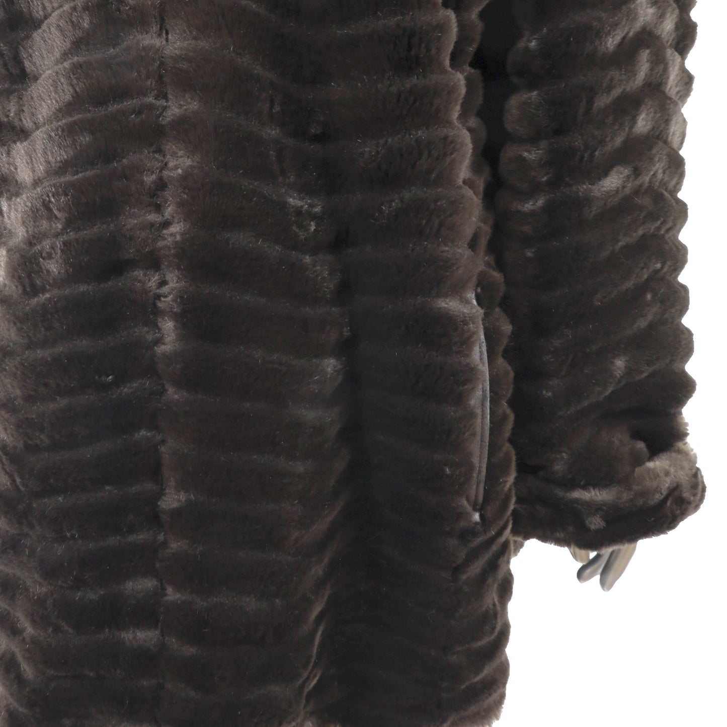 Brown Hooded Faux Fur Jacket- Size XL