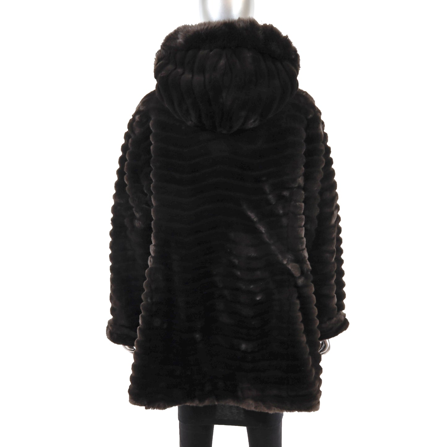 Brown Hooded Faux Fur Jacket- Size XL