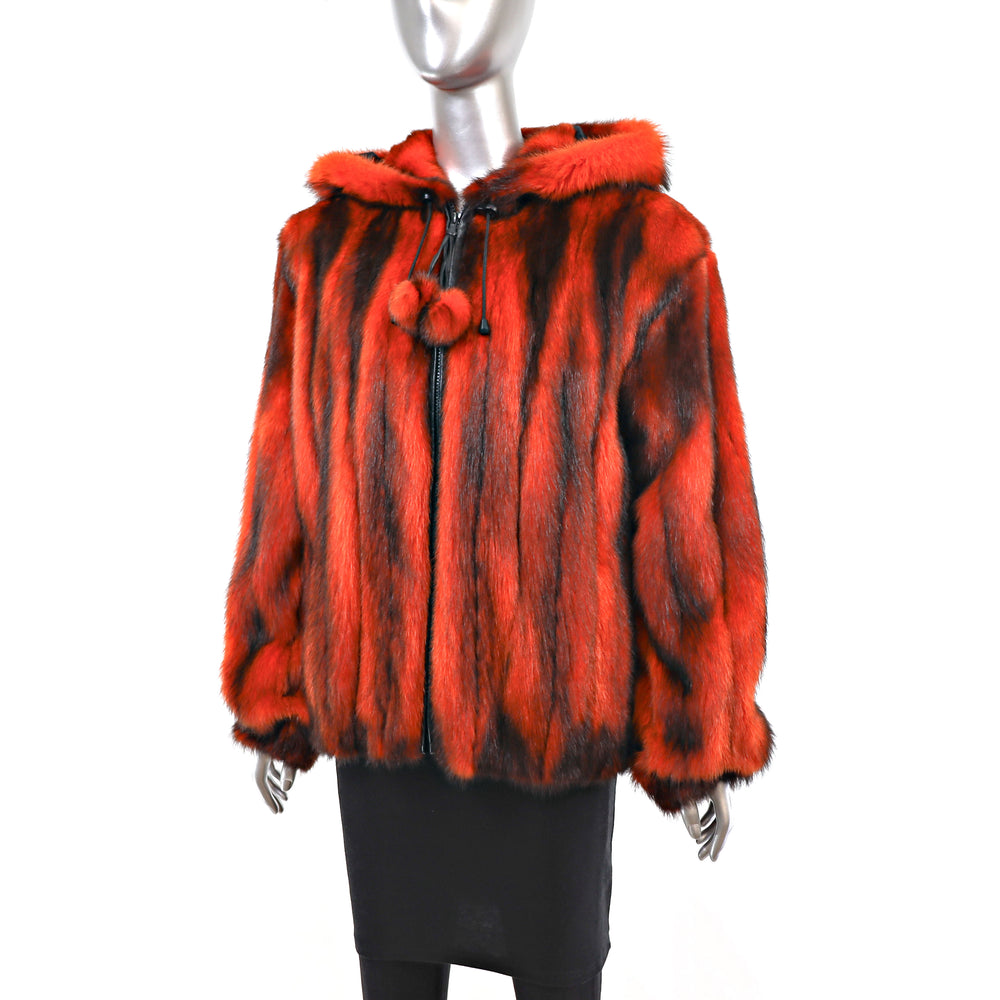 Dyed Orange Hooded Raccoon Jacket- Size L
