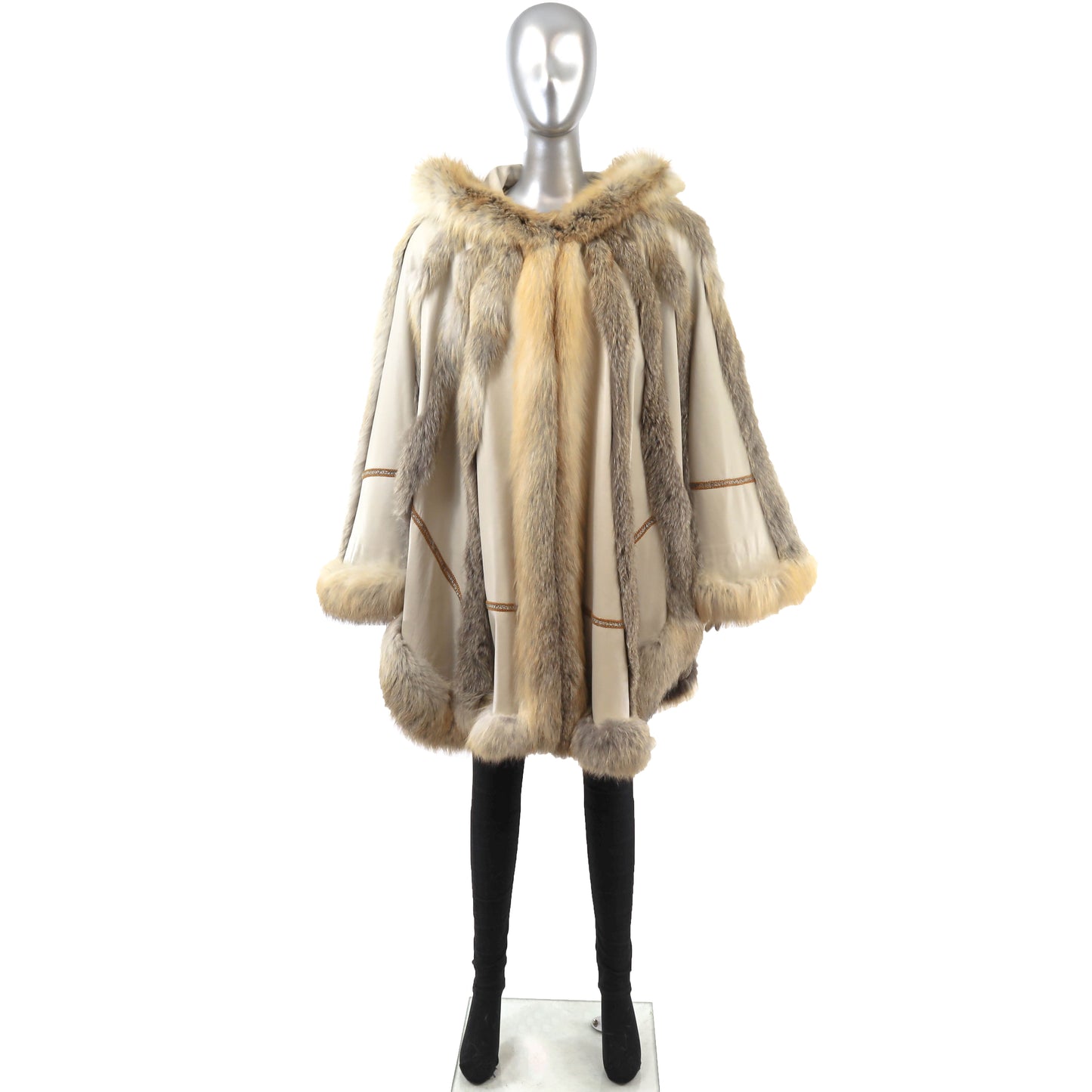 Fox and Leather Hooded Cape- Size Free